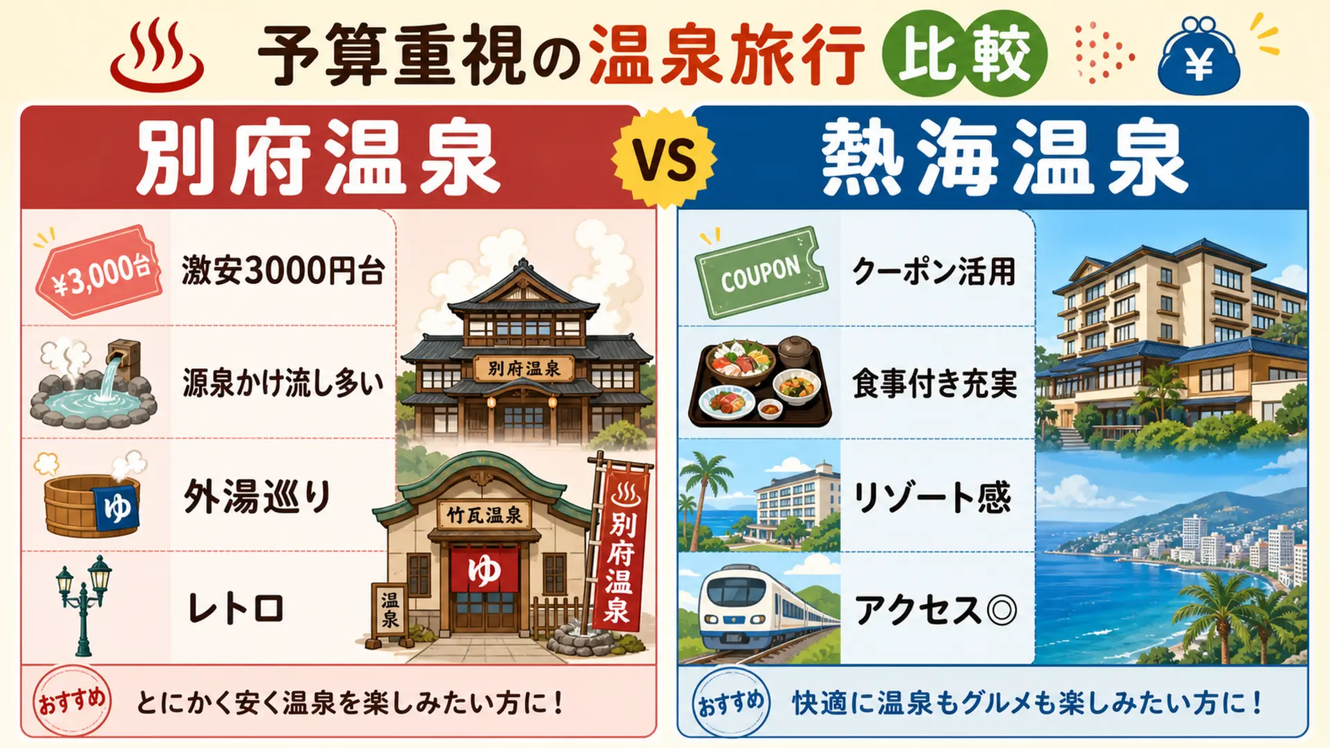 別府温泉と熱海温泉のコスパ比較