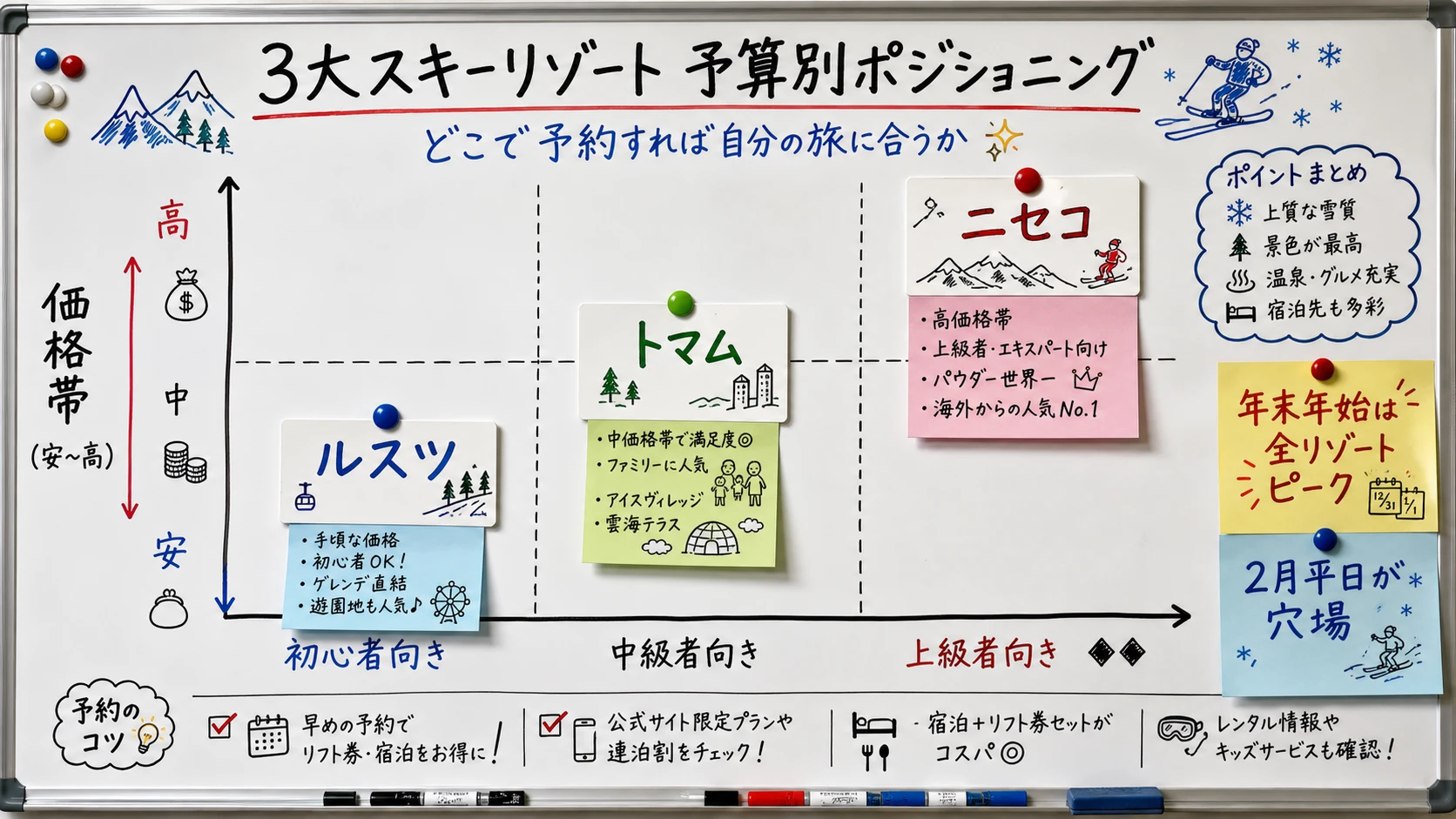 ニセコ・ルスツ・トマム 予算別ポジショニング