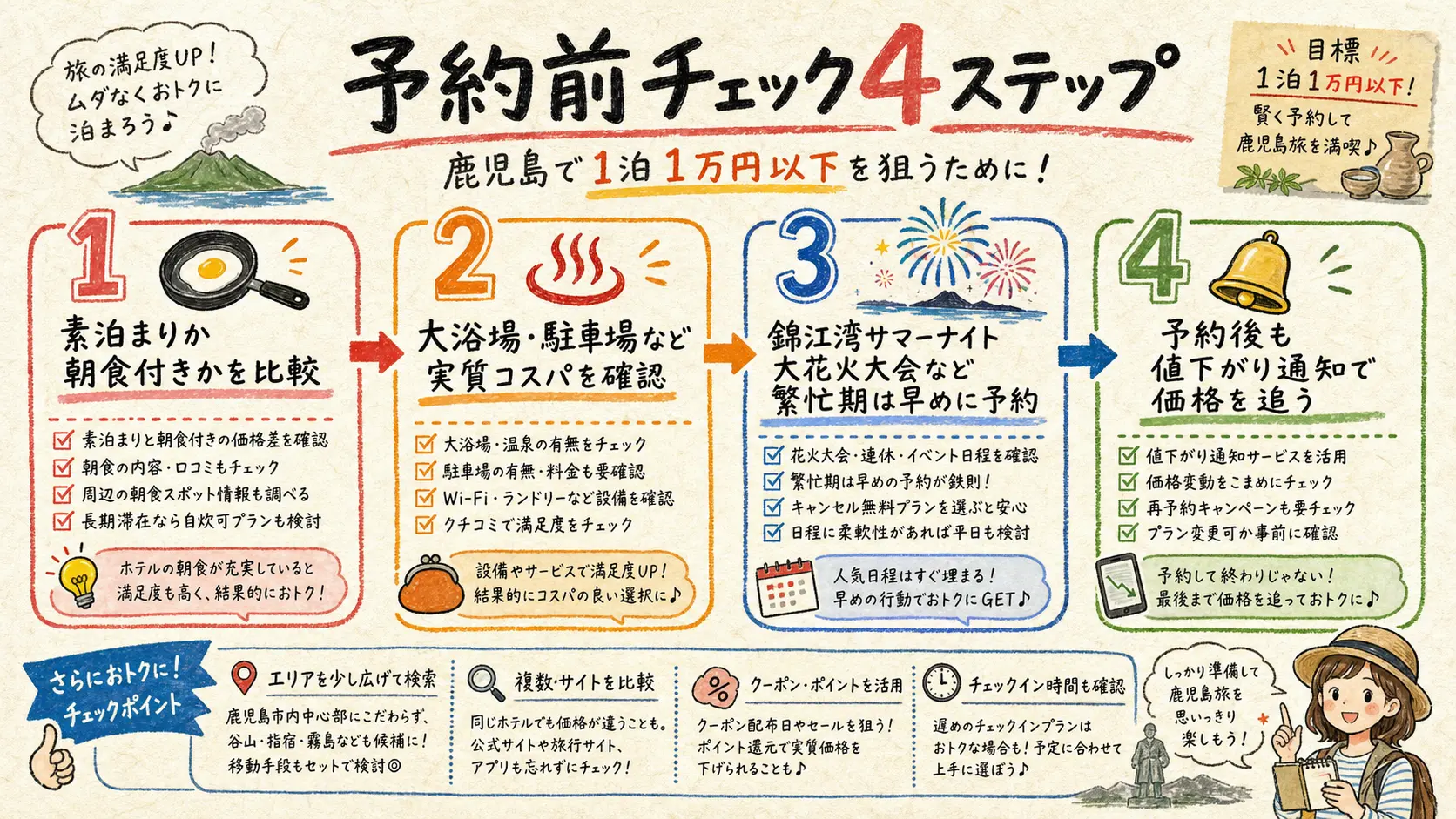 1泊1万円以下を狙うための予約前チェック4ステップ