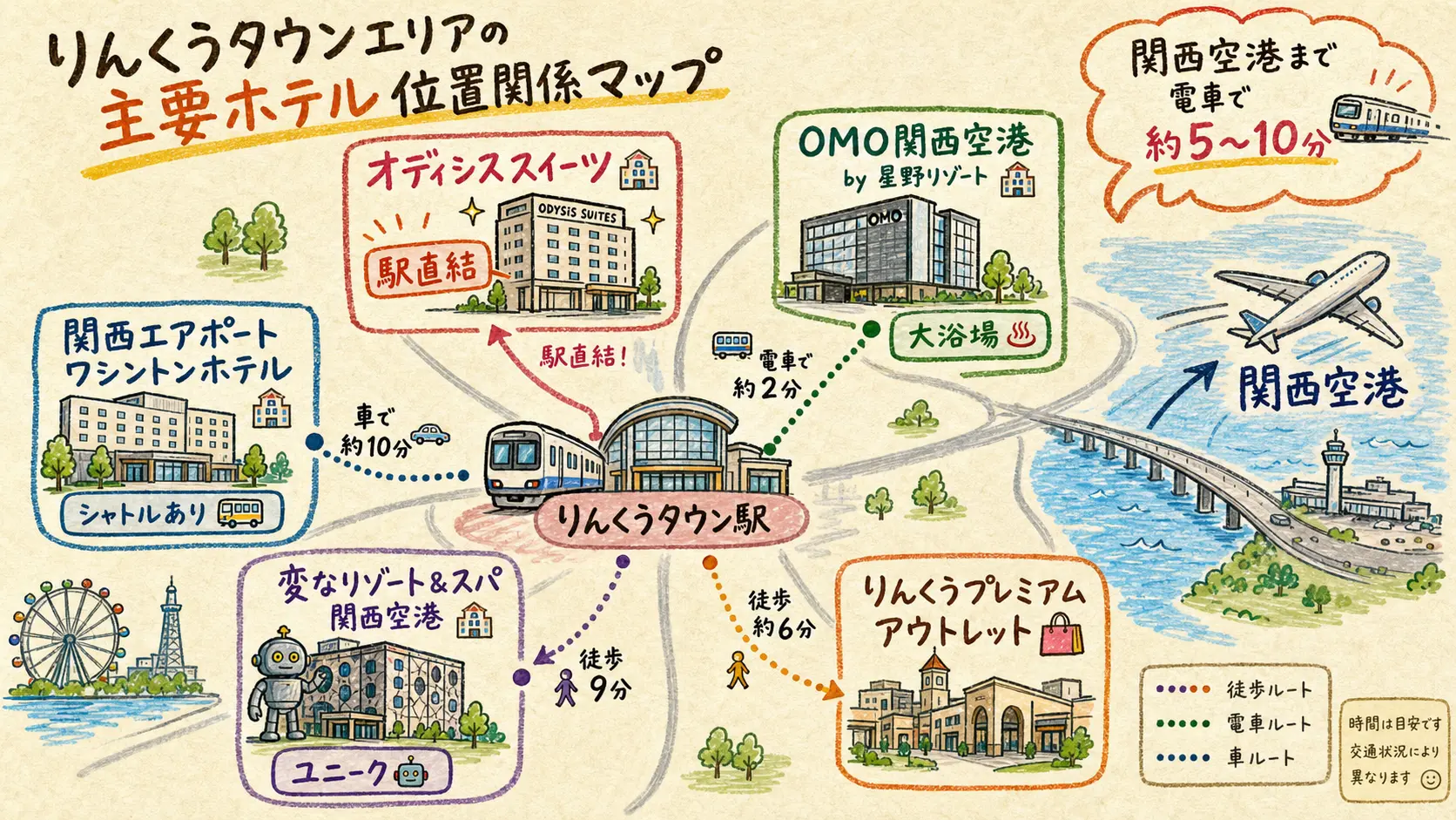 りんくうタウンエリアの主要ホテル位置関係マップ