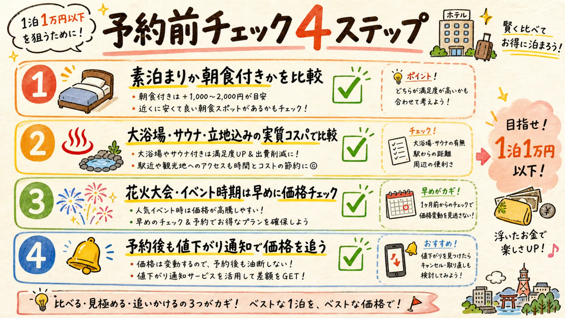 1泊1万円以下を狙うための予約前チェック4ステップ
