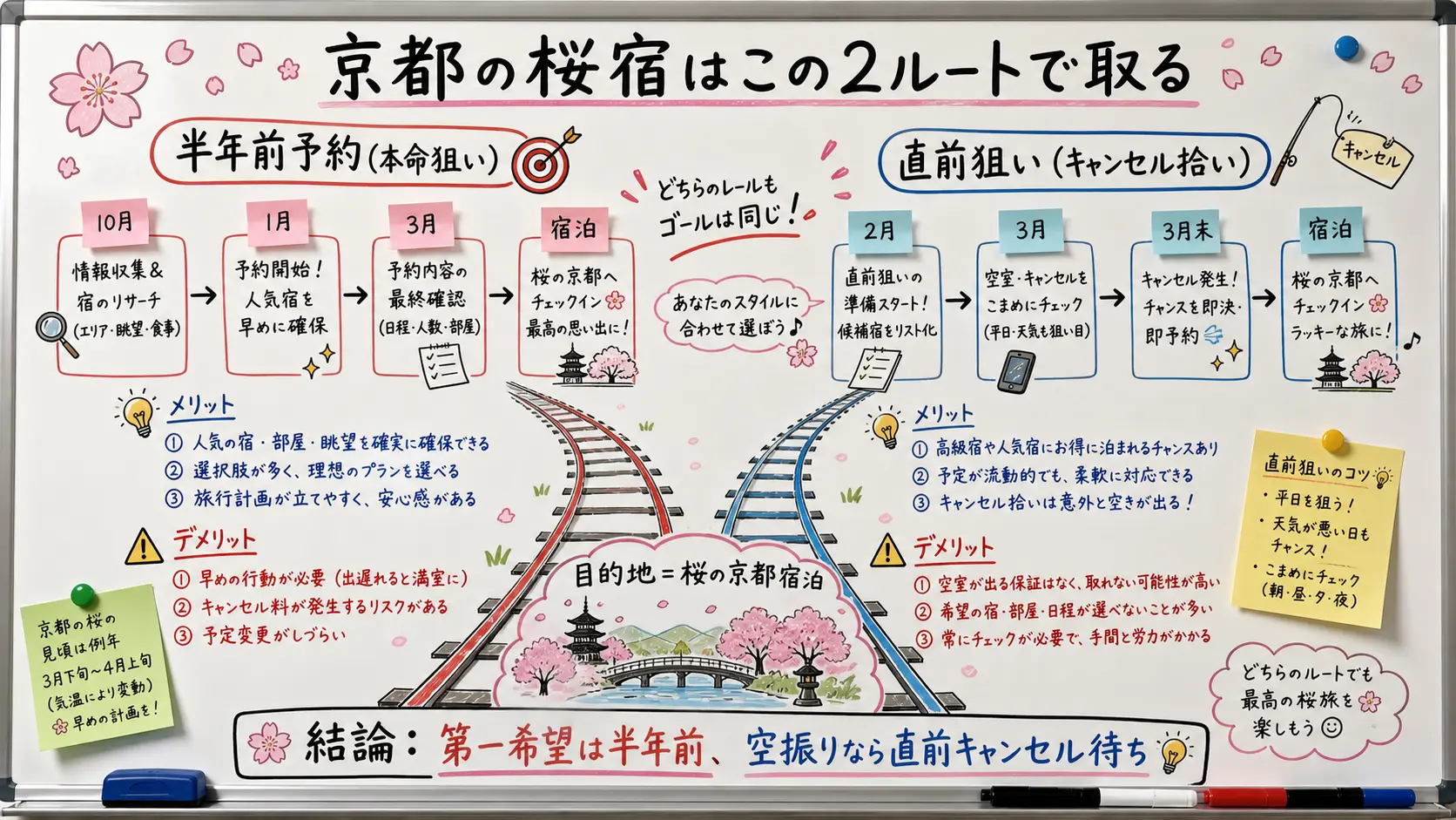 京都桜ホテル予約の2大ルート: 半年前予約 vs 直前狙い (キャンセル拾い)