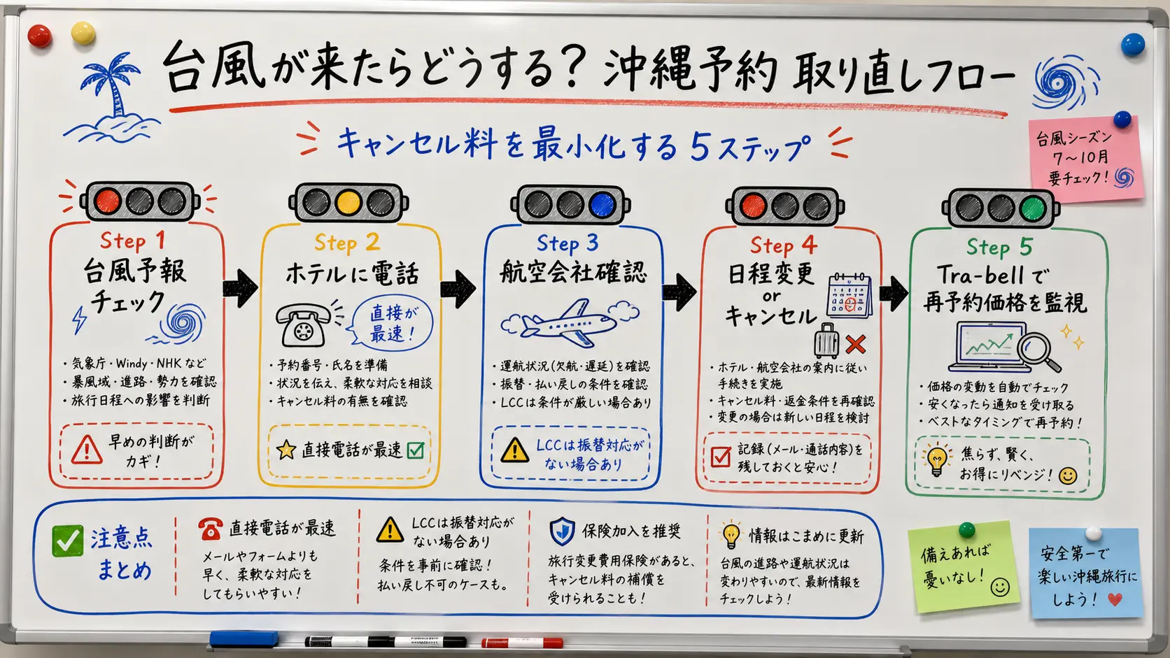 台風が来たときの沖縄予約 取り直しフロー (5ステップ)