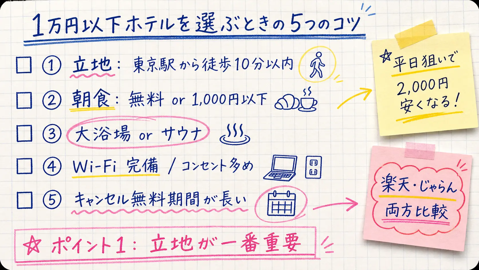 1万円以下ホテル選びの5つのチェックポイント
