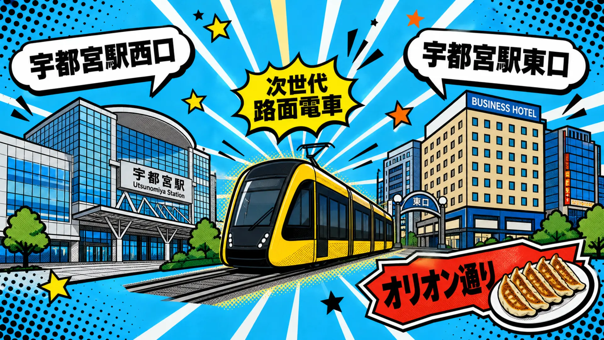 宇都宮駅西口・東口と次世代型路面電車LRT、オリオン通りのイメージ