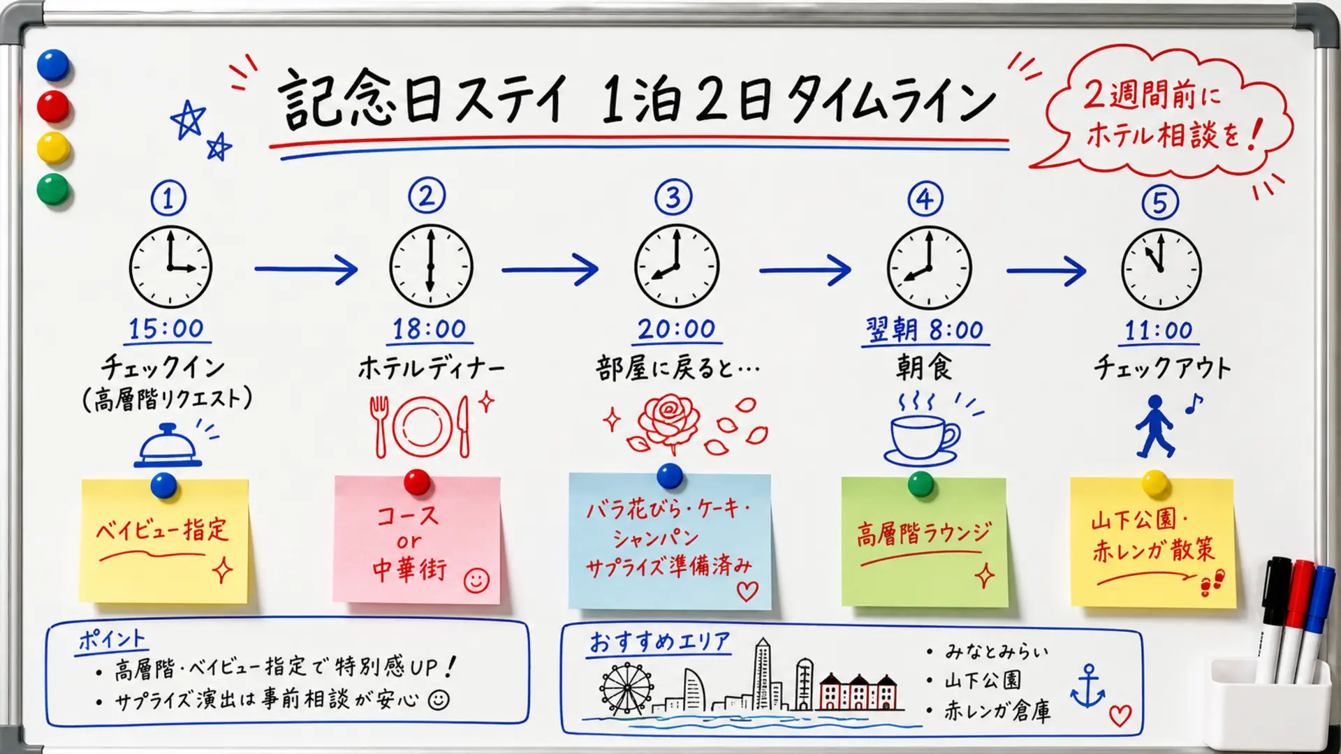 横浜 記念日ステイ 1泊2日タイムライン