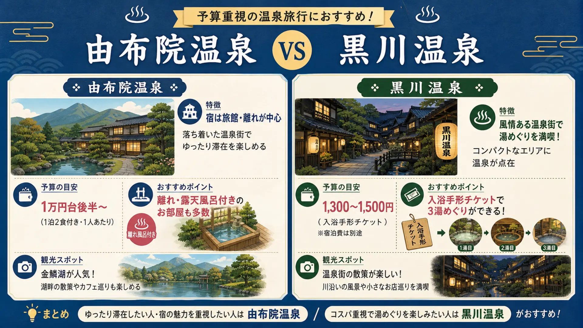 由布院・黒川温泉のコスパ比較